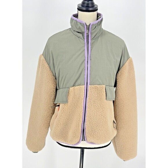 Zara Women’s Tan Beige‎ Fleece Sherpa Sage Green Zip Jacket X Small Rare - Picture 1 of 10